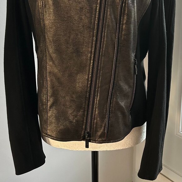 Luisa Cerano Black Metallic Versatile Mixed-Media Moto Jacket Double-Zip – US XS - Picture 2 of 14